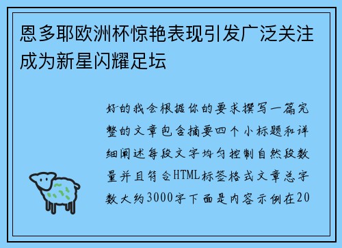 恩多耶欧洲杯惊艳表现引发广泛关注成为新星闪耀足坛